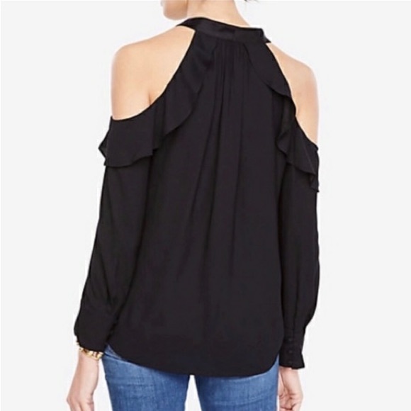 Ann Taylor Tops - Ann Taylor Black Cold Shoulder Bow Neck Top Blouse Size L